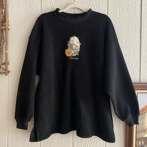 1990s Vtg Artisans Longaberger Scarecrow Patch Embroidered Black Sherpa Crewneck